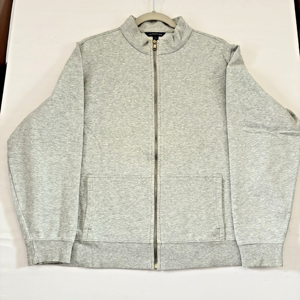 Lands End Jacket Women Gray Full Zip Athletic Wear Sweatshirt Long Sleeve XL 18